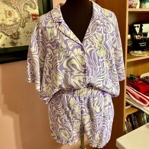 H&M Purple Wave Print Linen Set Size L (Never Worn)